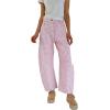 image:imageCHARTOU Women Plaid Gingham Barrel Pants Baggy Crop Wide Leg Pants Y2k Casual Cotton Trousers with PocketsPink