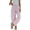image:imageCHARTOU Women Plaid Gingham Barrel Pants Baggy Crop Wide Leg Pants Y2k Casual Cotton Trousers with PocketsPink