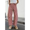 image:imageCHARTOU Women Plaid Gingham Barrel Pants Baggy Crop Wide Leg Pants Y2k Casual Cotton Trousers with PocketsRed