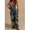 image:imageCHARTOU Women Plaid Heart Patchwork Wide Leg Denim Overall Adjustable Straps Frayed Boho Baggy Jean JumpsuitBlue
