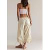 image:imageCHARTOU Women Ruffle Cropped Jeans Cargo Exaggerated Wide Leg Jeans Baggy Drawstring Culotte Denim PantsBeige