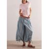 image:imageCHARTOU Women Ruffle Cropped Jeans Cargo Exaggerated Wide Leg Jeans Baggy Drawstring Culotte Denim PantsLight Blue