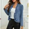 image:imageCHARTOU Women Ruffle Peplum Jean Crop Jacket Coat Fall Spring Lightweight Open Front Long Sleeve OutwearBlue