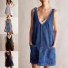 image:imageCHARTOU Women Sleeveless Denim Overall Dress Short Jean Jumper Summer Mini Dress Babydoll Pinafore Skirtall PocketWhite