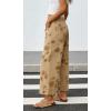 image:imageCHARTOU Women Summer Wide Leg Crop Denim Pants Back Elastic Waist Boho Floral Ankle JeansKhaki