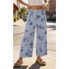 image:imageCHARTOU Women Summer Wide Leg Crop Denim Pants Back Elastic Waist Boho Floral Ankle JeansLight Blue