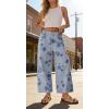 image:imageCHARTOU Women Summer Wide Leg Crop Denim Pants Back Elastic Waist Boho Floral Ankle JeansLight Blue