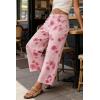 image:imageCHARTOU Women Summer Wide Leg Crop Denim Pants Back Elastic Waist Boho Floral Ankle JeansPink