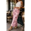 image:imageCHARTOU Women Summer Wide Leg Crop Denim Pants Back Elastic Waist Boho Floral Ankle JeansPink