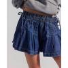 image:imageCHARTOU Women Summer Y2k Pleated Flare Jean Shorts Denim Lightweight Elastic Waist Bow Tie Croquet ShortsDark Blue