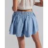 image:imageCHARTOU Women Summer Y2k Pleated Flare Jean Shorts Denim Lightweight Elastic Waist Bow Tie Croquet ShortsLight Blue