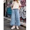 image:imageCHARTOU Women Tiered Ruffle Wide Leg Denim Pants Drawstring Elastic High Waisted Frayed Boho Jeans with PocketsLight Blue
