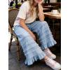 image:imageCHARTOU Women Tiered Ruffle Wide Leg Denim Pants Drawstring Elastic High Waisted Frayed Boho Jeans with PocketsLight Blue