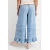 image:imageCHARTOU Women Tiered Ruffle Wide Leg Denim Pants Drawstring Elastic High Waisted Frayed Boho Jeans with PocketsLight Blue
