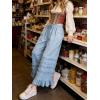 image:imageCHARTOU Women Tiered Ruffle Wide Leg Denim Pants Drawstring Elastic High Waisted Frayed Boho Jeans with PocketsLight Blue