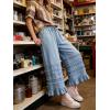 image:imageCHARTOU Women Tiered Ruffle Wide Leg Denim Pants Drawstring Elastic High Waisted Frayed Boho Jeans with PocketsLight Blue