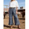 image:imageCHARTOU Women Tiered Ruffle Wide Leg Denim Pants Drawstring Elastic High Waisted Frayed Boho Jeans with PocketsNavy Blue