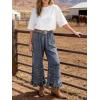 image:imageCHARTOU Women Tiered Ruffle Wide Leg Denim Pants Drawstring Elastic High Waisted Frayed Boho Jeans with PocketsNavy Blue