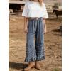 image:imageCHARTOU Women Tiered Ruffle Wide Leg Denim Pants Drawstring Elastic High Waisted Frayed Boho Jeans with PocketsNavy Blue