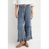 image:imageCHARTOU Women Tiered Ruffle Wide Leg Denim Pants Drawstring Elastic High Waisted Frayed Boho Jeans with PocketsNavy Blue