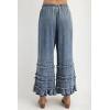 image:imageCHARTOU Women Tiered Ruffle Wide Leg Denim Pants Drawstring Elastic High Waisted Frayed Boho Jeans with PocketsNavy Blue
