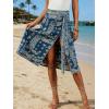 image:imageCHARTOU Women Western Wrap Denim Skirt Floral Print High Waist Tie Side Slit Midi Jean Pencil SkirtsDark Blue