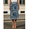 image:imageCHARTOU Women Western Wrap Denim Skirt Floral Print High Waist Tie Side Slit Midi Jean Pencil SkirtsDark Blue