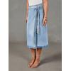 image:imageCHARTOU Women Western Wrap Denim Skirt Floral Print High Waist Tie Side Slit Midi Jean Pencil SkirtsLight Blue
