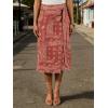 image:imageCHARTOU Women Western Wrap Denim Skirt Floral Print High Waist Tie Side Slit Midi Jean Pencil SkirtsWine