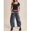 image:imageCHARTOU Women Y2k Barrel Jeans Baggy Zebra Print Denim Wide Leg Pants Cropped Cargo Jean SweatpantsGrey Blue