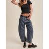image:imageCHARTOU Women Y2k Barrel Jeans Baggy Zebra Print Denim Wide Leg Pants Cropped Cargo Jean SweatpantsGrey Blue