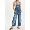 image:imageCHARTOU Women Y2k Butterfly Embroidered Denim Overalls Cropped Baggy Barrel Jeans Adjustable Bib Wide Leg JumpsuitsBlue