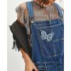 image:imageCHARTOU Women Y2k Butterfly Embroidered Denim Overalls Cropped Baggy Barrel Jeans Adjustable Bib Wide Leg JumpsuitsBlue