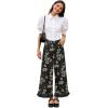 image:imageCHARTOU Women Y2k Crop Ruffle Hem Wide Leg Jeans Baggy Floral Print Patchwork Ankle Denim Pants with PocketsBlack
