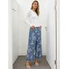 image:imageCHARTOU Women Y2k Crop Ruffle Hem Wide Leg Jeans Baggy Floral Print Patchwork Ankle Denim Pants with PocketsBlue