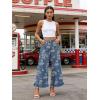 image:imageCHARTOU Women Y2k Crop Ruffle Hem Wide Leg Jeans Baggy Floral Print Patchwork Ankle Denim Pants with PocketsBlue