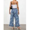 image:imageCHARTOU Women Y2k Crop Ruffle Hem Wide Leg Jeans Baggy Floral Print Patchwork Ankle Denim Pants with PocketsBlue