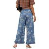 image:imageCHARTOU Women Y2k Crop Ruffle Hem Wide Leg Jeans Baggy Floral Print Patchwork Ankle Denim Pants with PocketsBlue