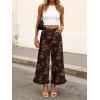 image:imageCHARTOU Women Y2k Crop Ruffle Hem Wide Leg Jeans Baggy Floral Print Patchwork Ankle Denim Pants with PocketsBrown