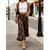 image:imageCHARTOU Women Y2k Crop Ruffle Hem Wide Leg Jeans Baggy Floral Print Patchwork Ankle Denim Pants with PocketsBrown