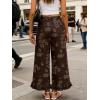 image:imageCHARTOU Women Y2k Crop Ruffle Hem Wide Leg Jeans Baggy Floral Print Patchwork Ankle Denim Pants with PocketsBrown