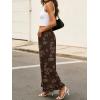 image:imageCHARTOU Women Y2k Crop Ruffle Hem Wide Leg Jeans Baggy Floral Print Patchwork Ankle Denim Pants with PocketsBrown