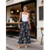 image:imageCHARTOU Women Y2k Crop Ruffle Hem Wide Leg Jeans Baggy Floral Print Patchwork Ankle Denim Pants with PocketsDark Blue