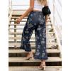 image:imageCHARTOU Women Y2k Crop Ruffle Hem Wide Leg Jeans Baggy Floral Print Patchwork Ankle Denim Pants with PocketsDark Blue