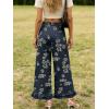 image:imageCHARTOU Women Y2k Crop Ruffle Hem Wide Leg Jeans Baggy Floral Print Patchwork Ankle Denim Pants with PocketsDark Blue