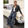 image:imageCHARTOU Women Y2k Crop Ruffle Hem Wide Leg Jeans Baggy Floral Print Patchwork Ankle Denim Pants with PocketsDark Blue