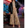 image:imageCHARTOU Women Y2k Crop Ruffle Hem Wide Leg Jeans Baggy Floral Print Patchwork Ankle Denim Pants with PocketsKhaki