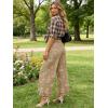 image:imageCHARTOU Women Y2k Crop Ruffle Hem Wide Leg Jeans Baggy Floral Print Patchwork Ankle Denim Pants with PocketsKhaki