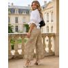 image:imageCHARTOU Women Y2k Crop Ruffle Hem Wide Leg Jeans Baggy Floral Print Patchwork Ankle Denim Pants with PocketsKhaki