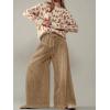 image:imageCHARTOU Womens Baggy Wide Leg Denim Pants Drawstring Midi Waisted Flare Jeans Ruffle Pleated Button JeansKhaki
